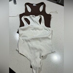 Meshki Brown and White Bodysuits